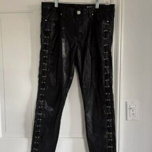 NWT NEW Blank NYC Vegan Black Leather Stretch Zipper Ankle Lace Up Pants Size 30